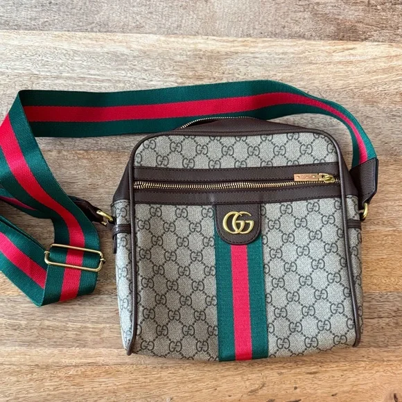 Messenger Bag with Green and Red Stripes - Picture 1 of 3